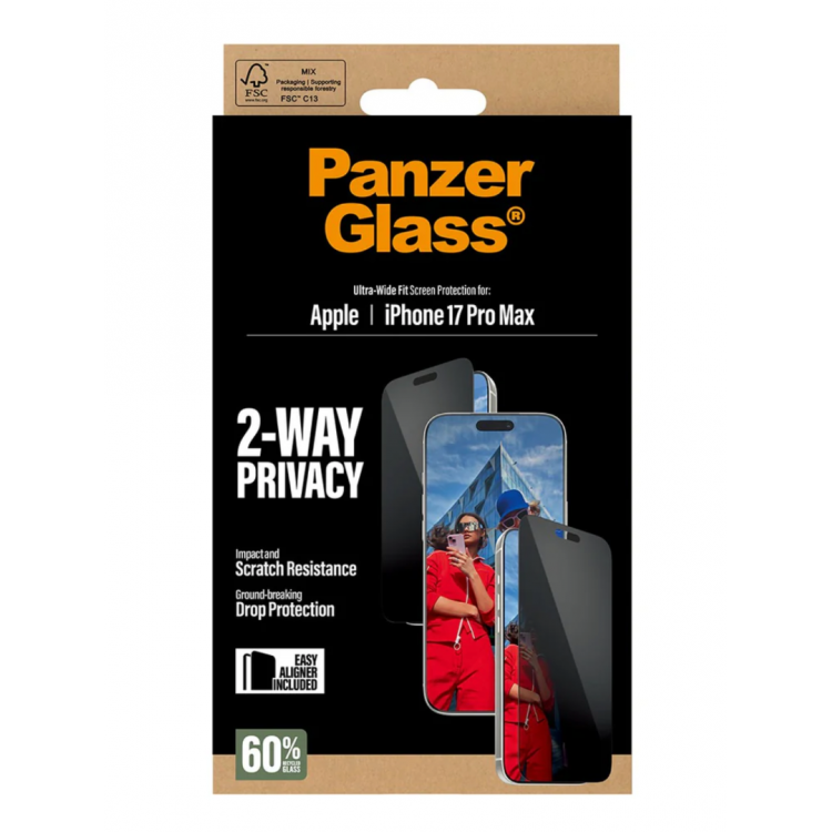 PanzerGlass Γυαλί προστασίας Fullcover Privacy Ultra-Wide Fit w. EasyAligner Case Friendly 0.3MM για Apple iPhone 17 Pro Max 6.9 5G 2025 - PG-PG75492